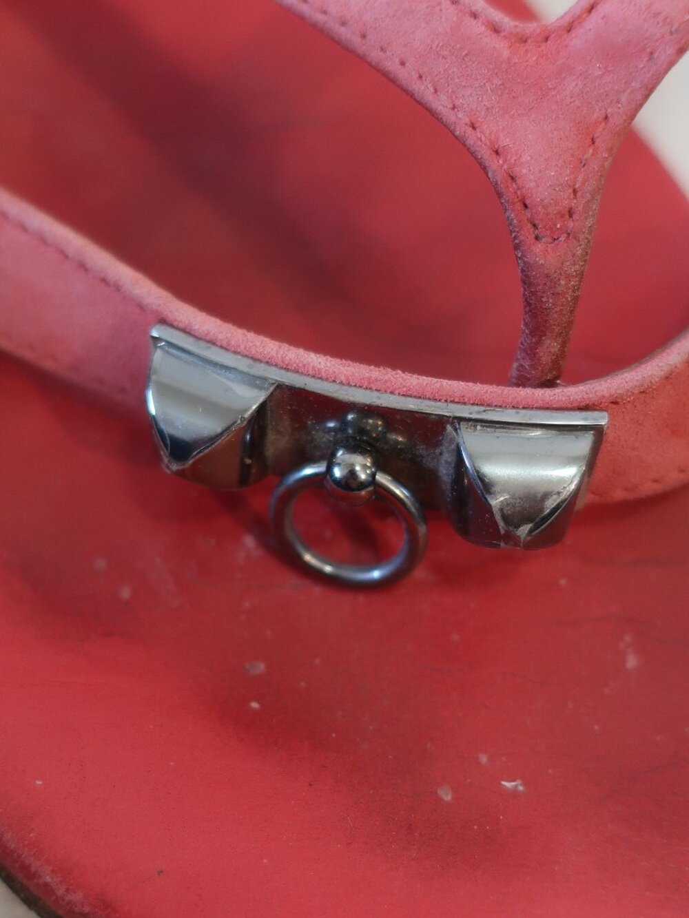 Women Hermes Red Leather Corfou Thong Sandals W/Silver Hardware 38 EU/US 8 - Picture 4 of 11